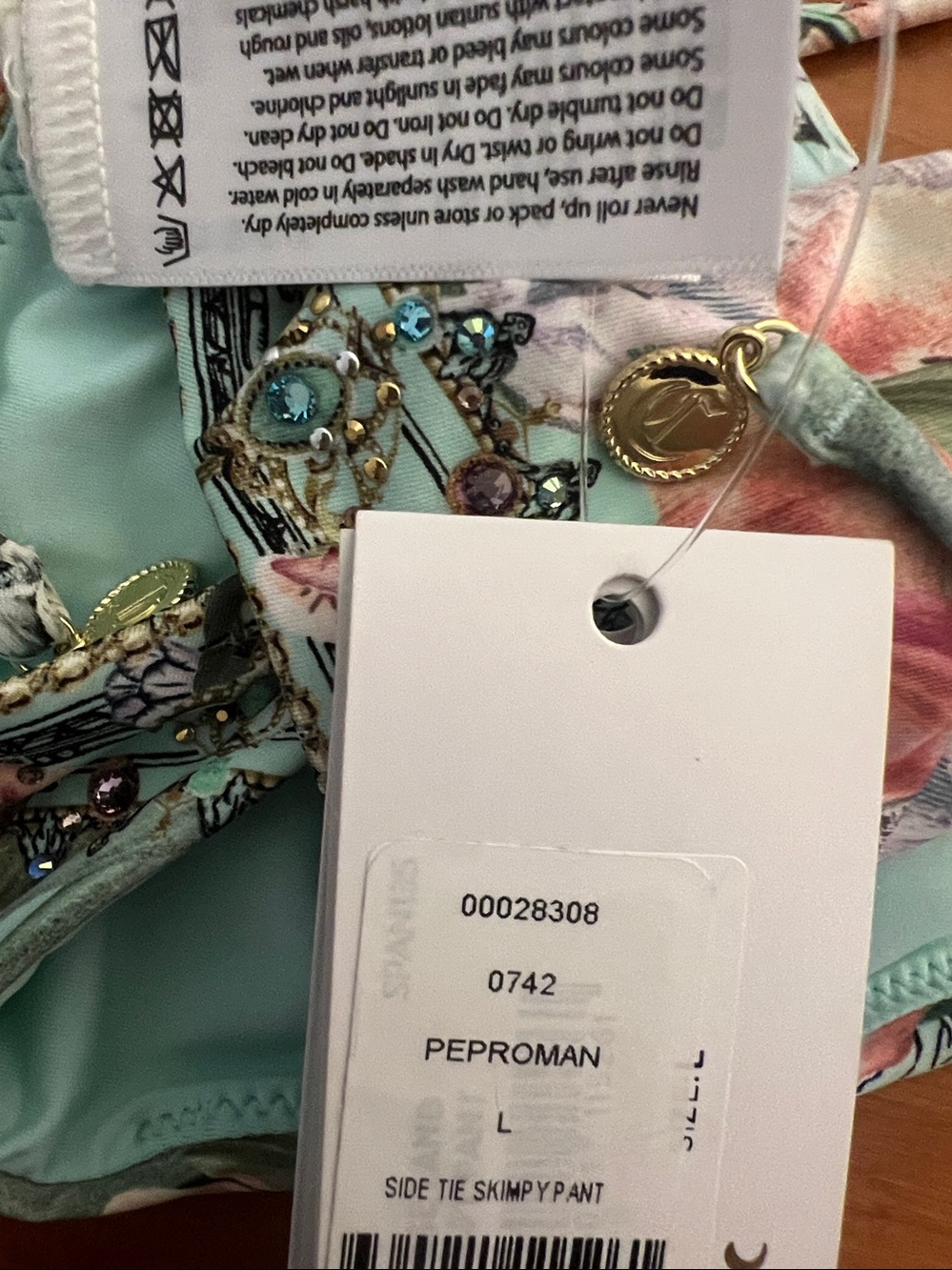 NWT $199 Per Roman Camilla Embellished Side Tie Skimpy Bikini Pant Size L - Picture 14 of 14